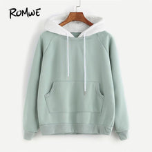 Load image into Gallery viewer, ROMWE Pale Green Patchwork Hoodie Women